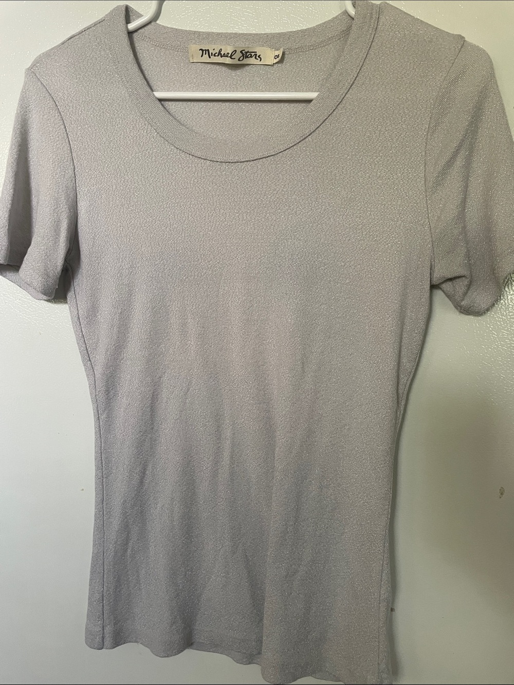Michael Stars OS Silver Shimmer Short Sleeve Cotton Nylon Everyday Top